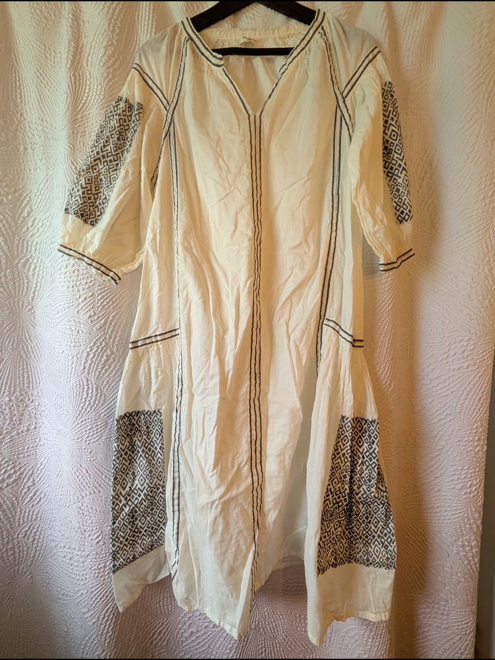 World Market - Cream Boho Geometric Printed Midi Dress - Cream/Black
